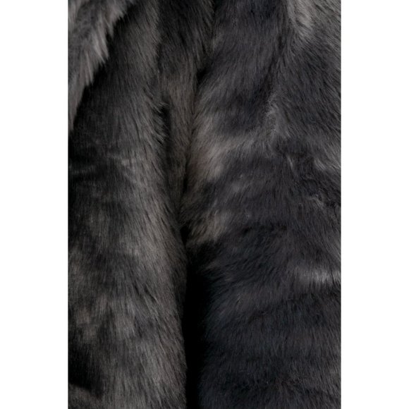 Gray Faux Fur Long Sleeve Collared Midi Coat - Picture 10 of 15